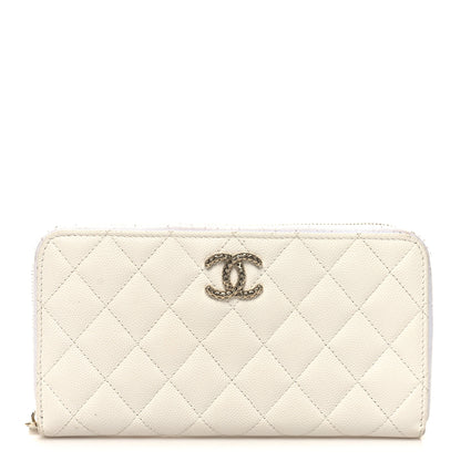 Chanel Caviar Quilted Perforated CC Zip Wallet White 1 of 13