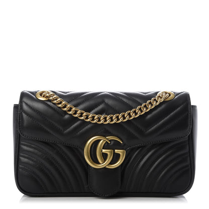 Gucci Calfskin Matelasse Small GG Marmont Shoulder Bag Black 1 of 9