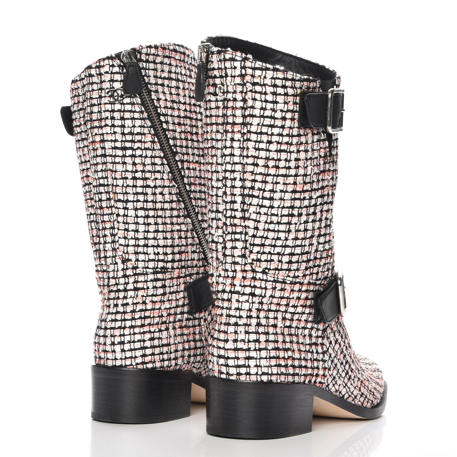 Chanel Tweed Calfskin Boots 38 Coral Black 4 of 7