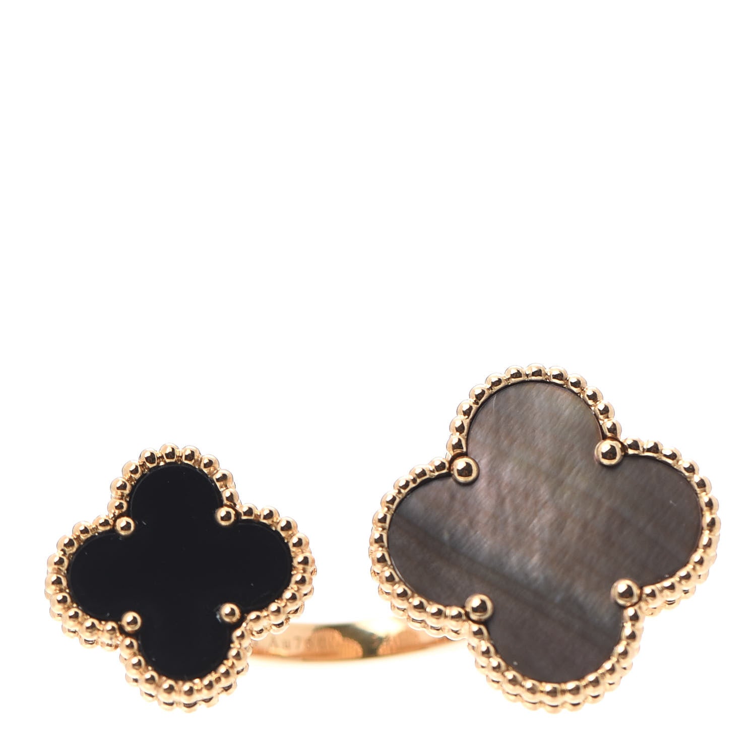 Van Cleef & Arpels 18K Yellow Gold Grey Mother of Pearl Black Onyx Magic Alhambra Between the Finger Ring 54 6.75 1 of 6
