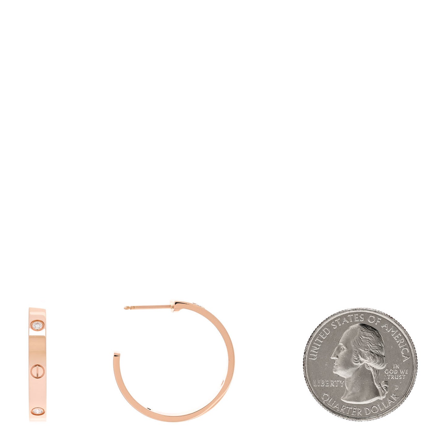 18K Pink Gold 3 Diamond 3.5mm LOVE Hoop Earrings