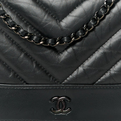 Chanel Aged Calfskin Chevron Quilted Gabrielle Wallet On Chain WOC Black 9 of 11