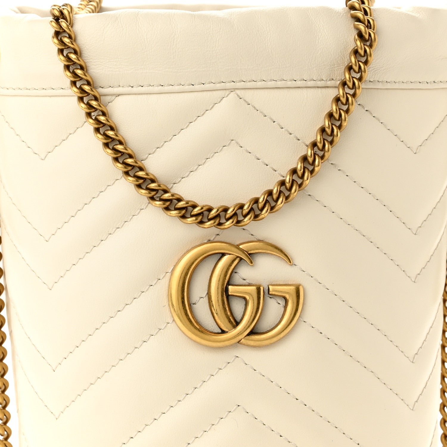 Gucci Calfskin Matelasse Mini GG Marmont 2.0 Bucket Bag White 8 of 10