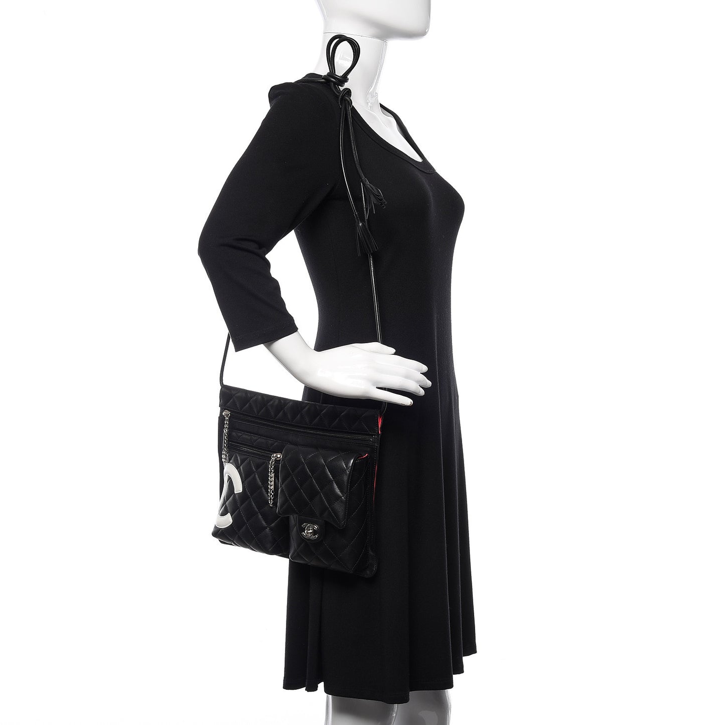 Calfskin Quilted Cambon Multipocket Shoulder Bag Black