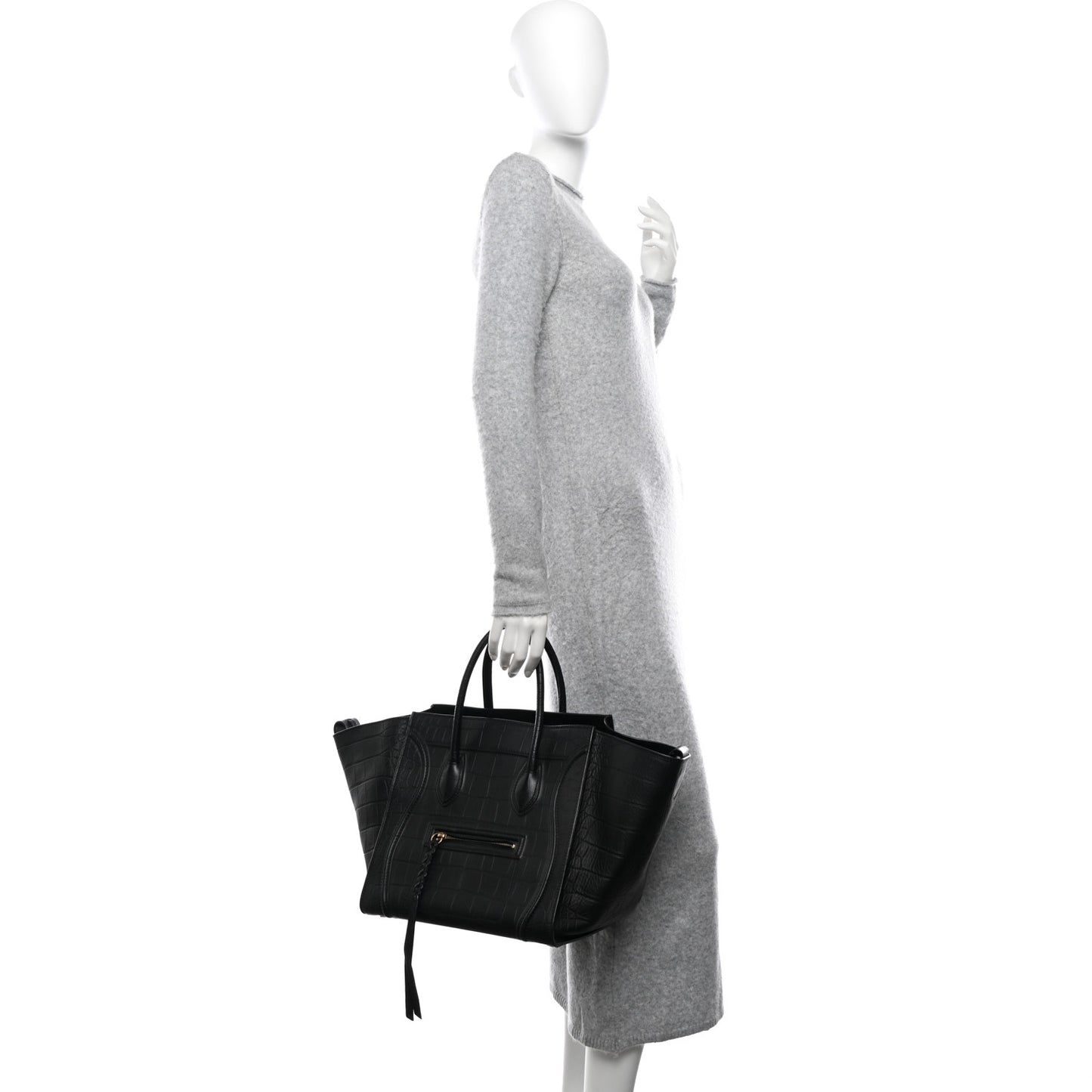 Crocodile Embossed Calfskin Medium Phantom Luggage Black