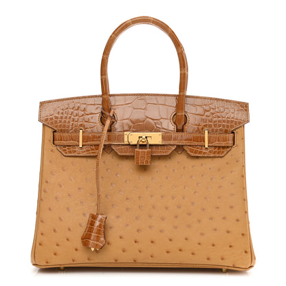 Hermes Ostrich Shiny Alligator Birkin Touch 30 Saffron 1 of 12