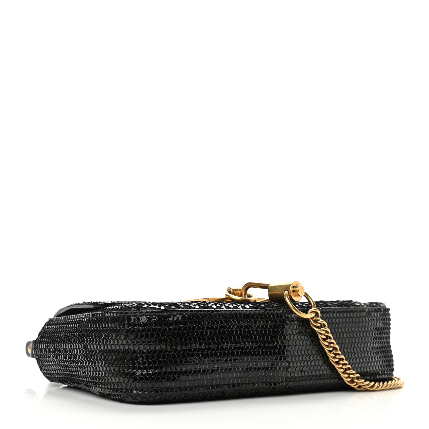 Calfskin Snakeskin Effect Charm Shoulder Bag Black