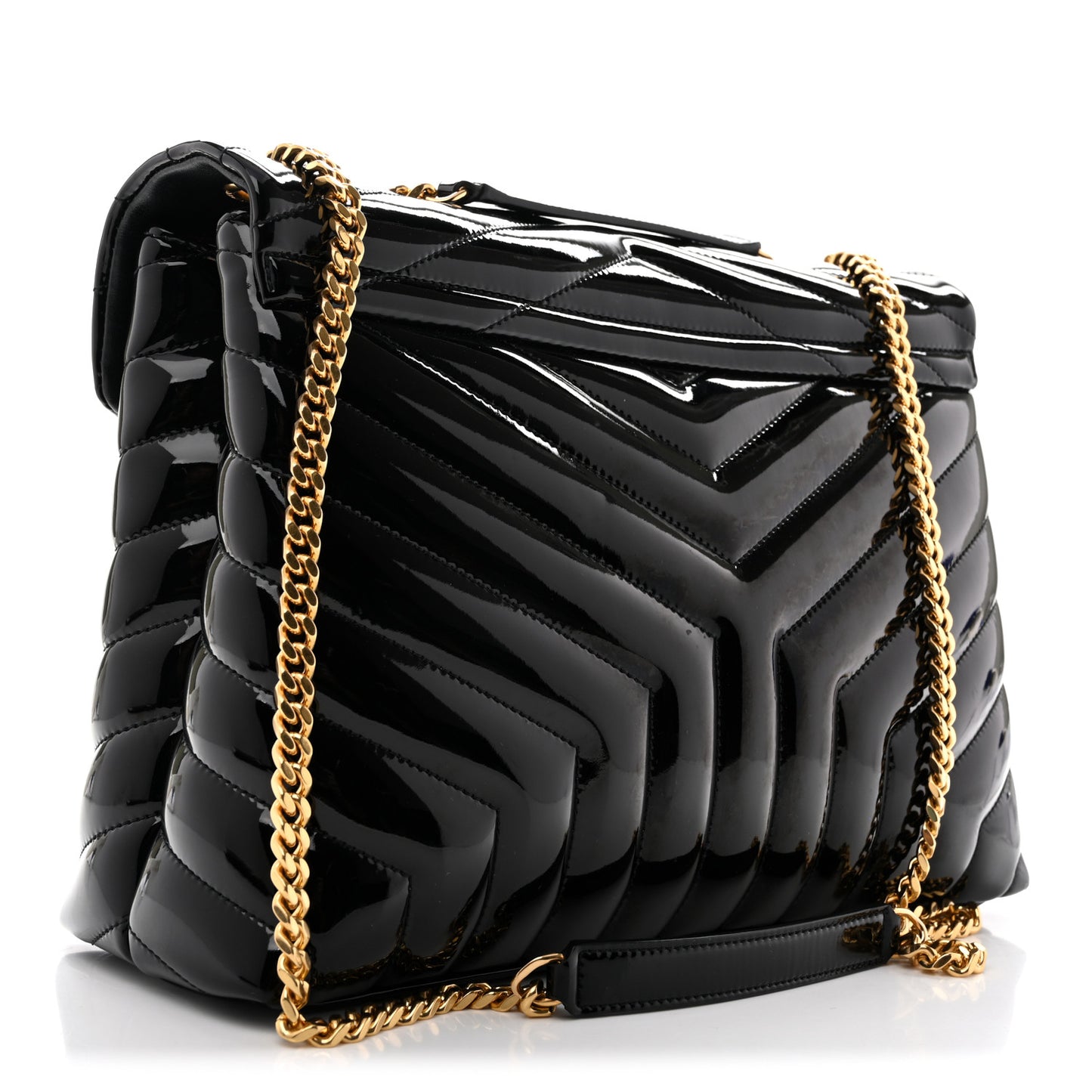 Patent Y Quilted Monogram Medium Loulou Chain Satchel Black