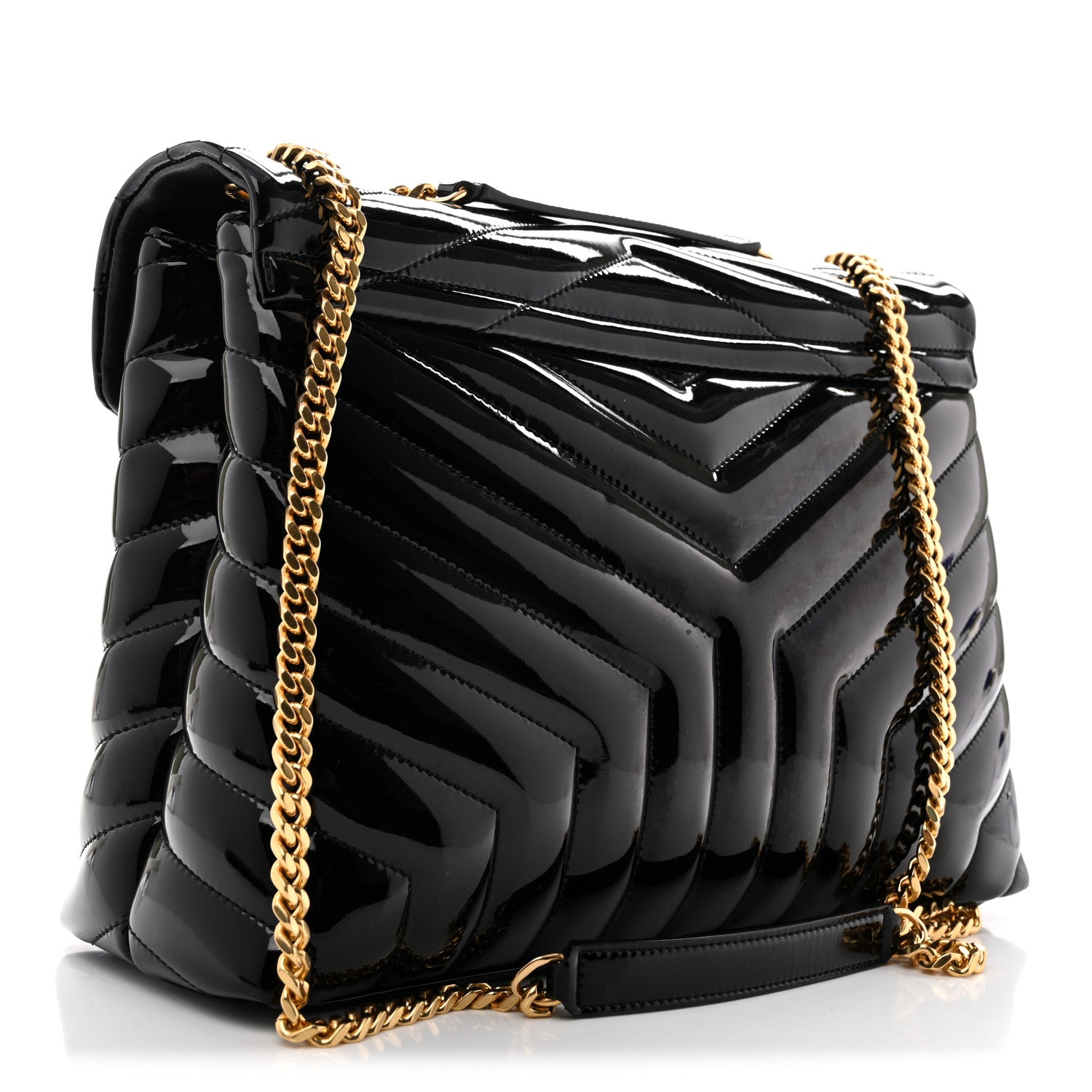 Saint Laurent Patent Y Quilted Monogram Medium Loulou Chain Satchel Black 3 of 12