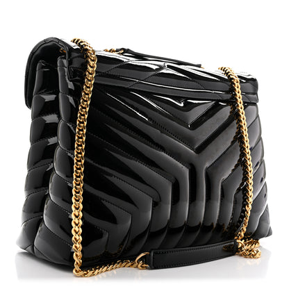 Saint Laurent Patent Y Quilted Monogram Medium Loulou Chain Satchel Black 3 of 12