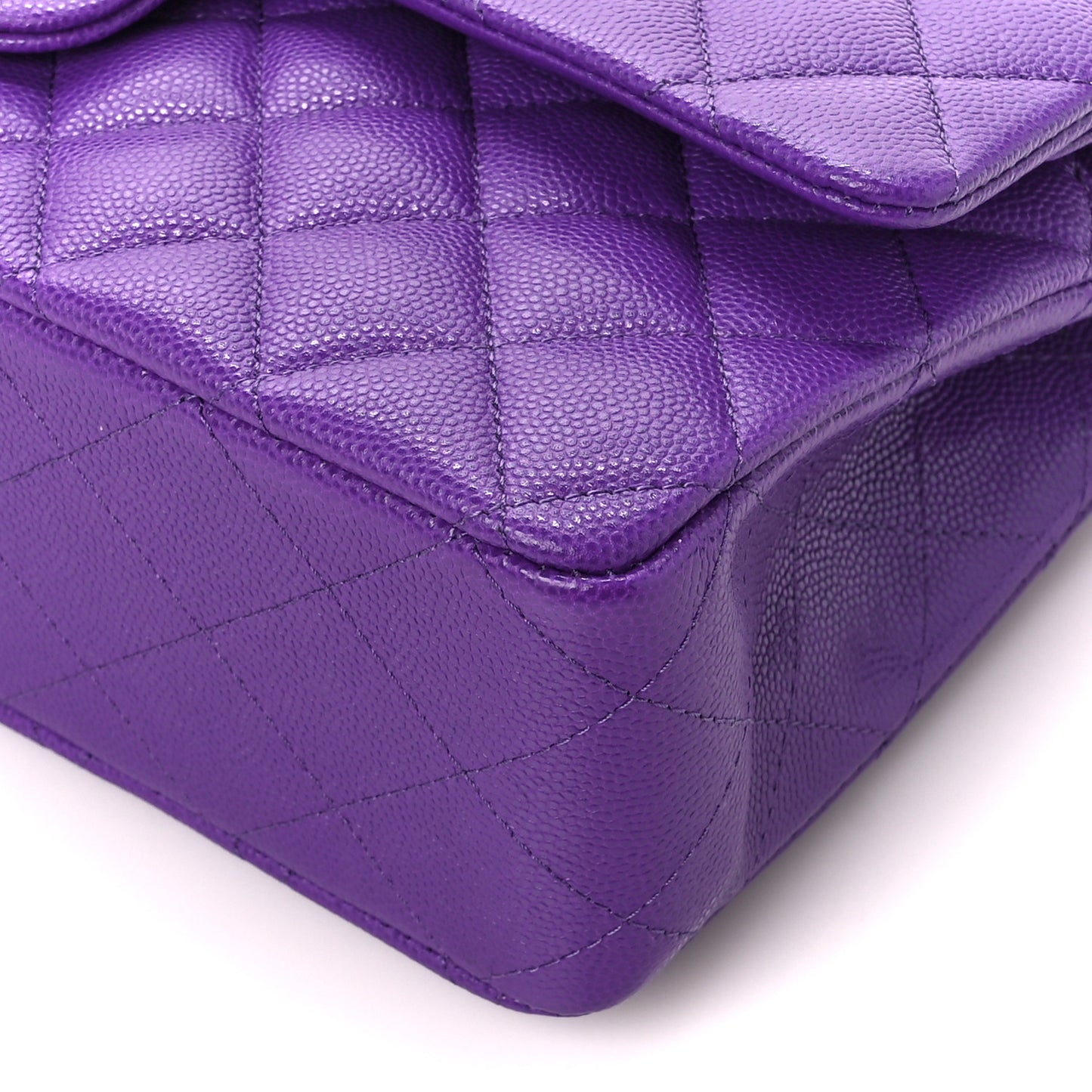 Caviar Quilted Medium Double Flap Purple