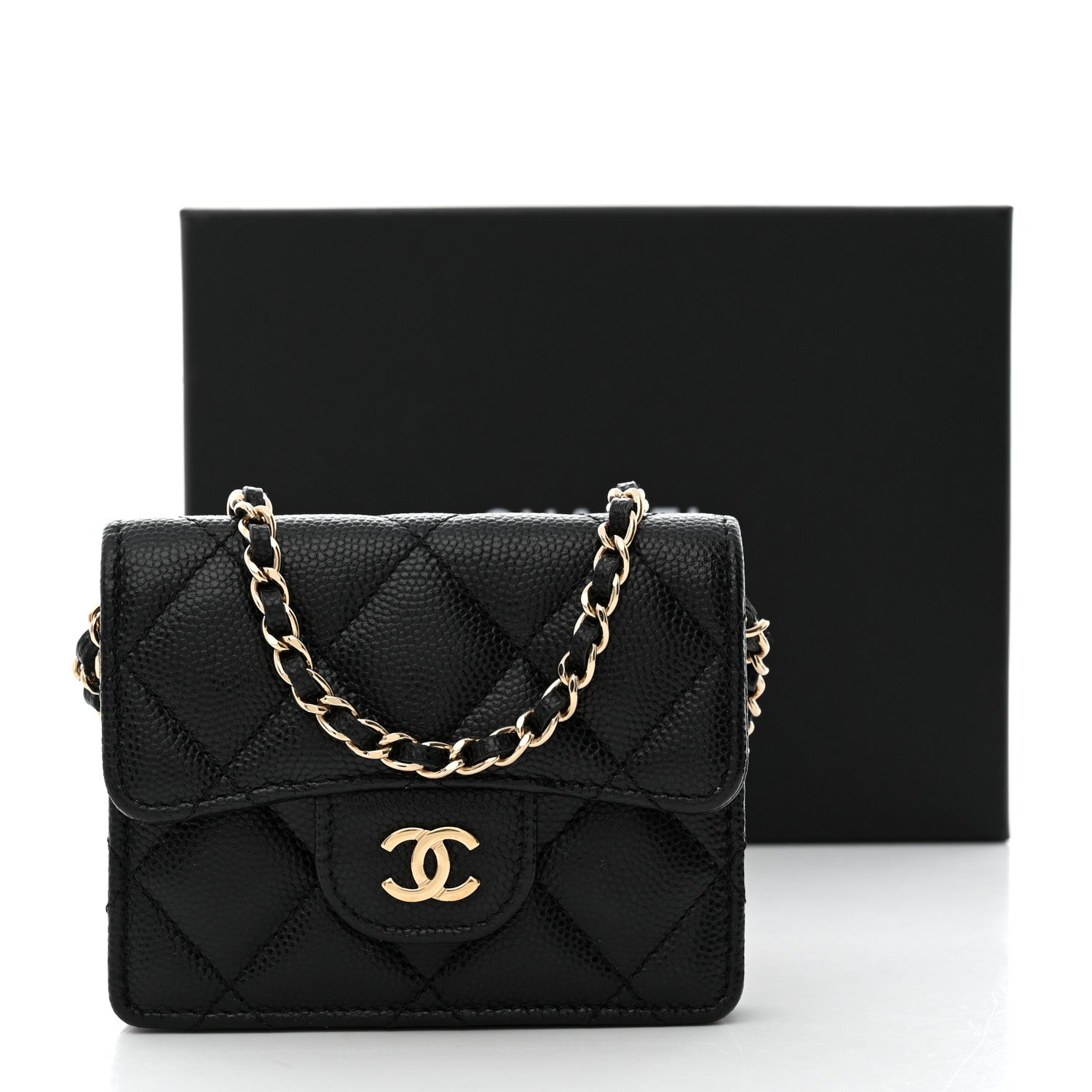 Chanel Caviar Quilted Flap Card Holder On Chain Black 9 of 9