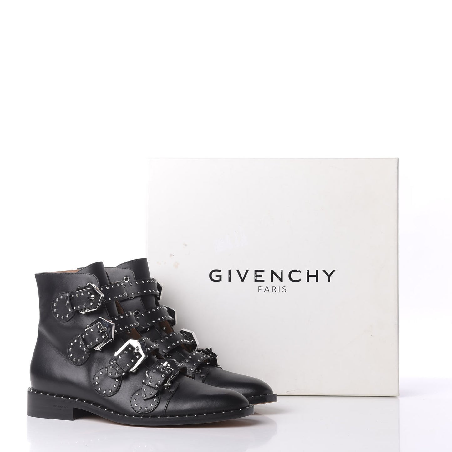 Calfskin Studded Prue Buckle Bootie 39.5 Black