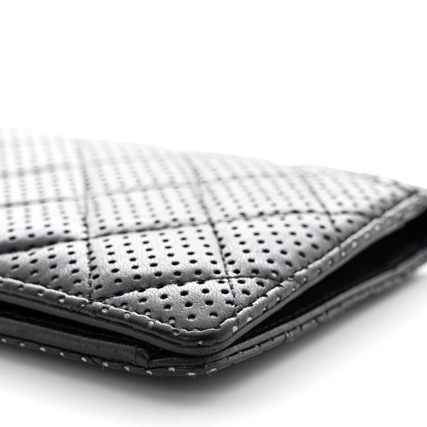 Lambskin Perforated Yen Wallet Black