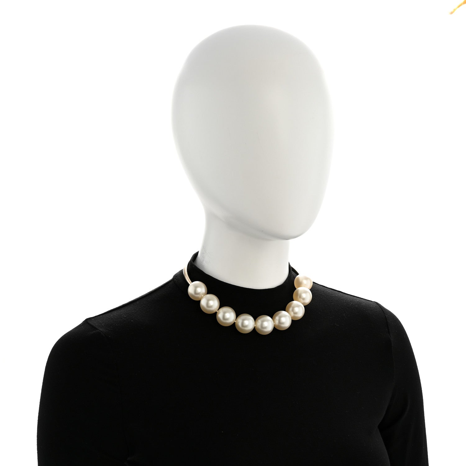 Chanel Metal Giant Pearl Choker Necklace Gold White 2 of 9