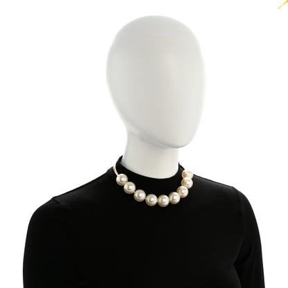 Chanel Metal Giant Pearl Choker Necklace Gold White 2 of 9