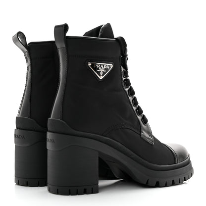 Prada Spazzolato Re-Nylon Metal Triangle Logo Lace Up 55mm Ankle Boots 36.5 Black 4 of 13