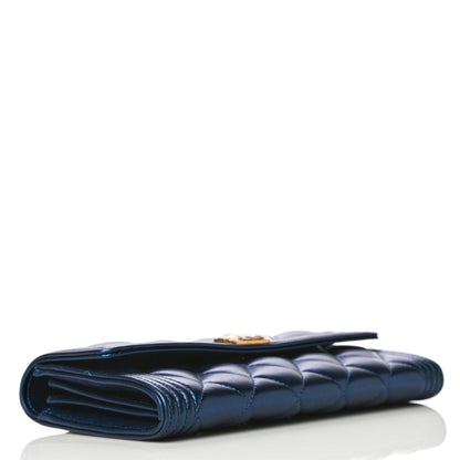 Chanel Metallic Lambskin Quilted Large Boy Gusset Flap Wallet Blue 4 of 19