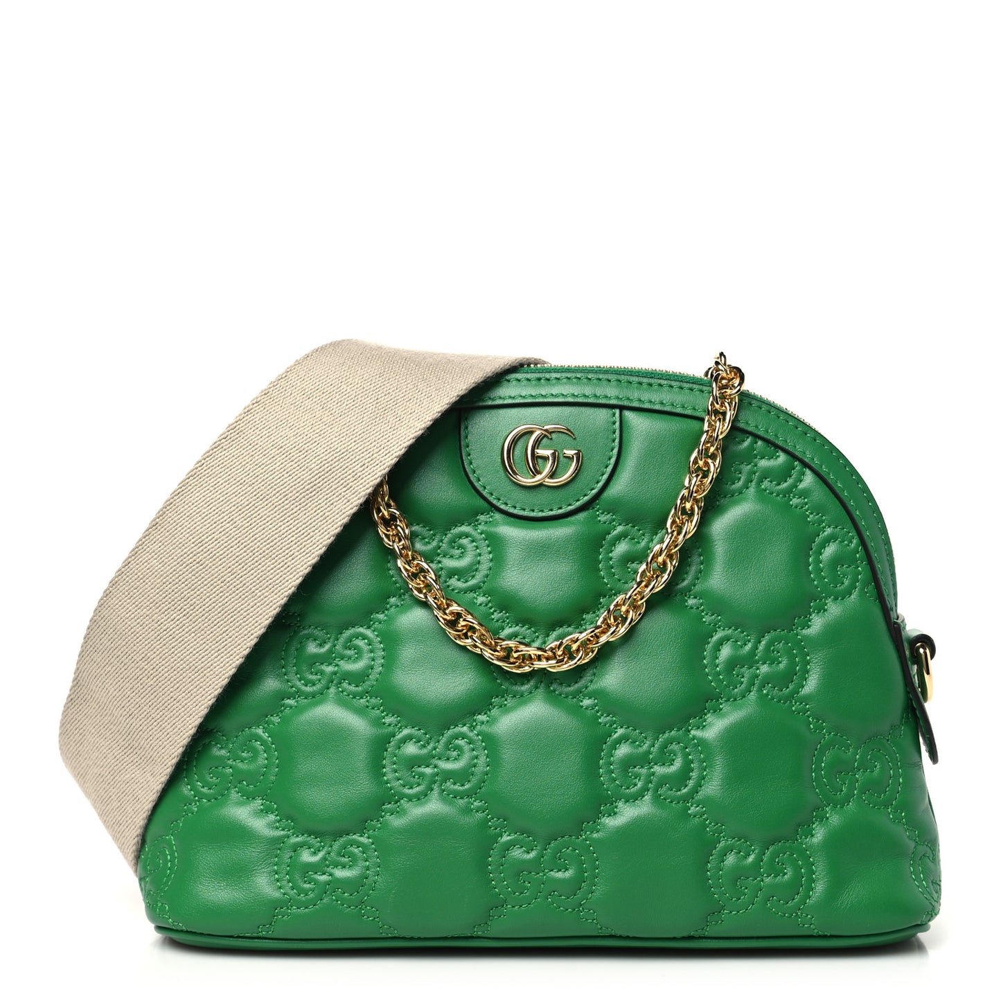 Calfskin GG Matelasse Small Dome Shoulder Bag Green Natural
