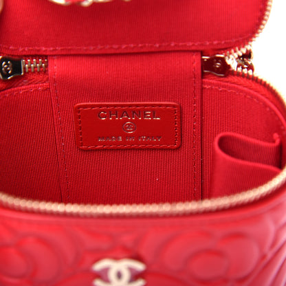 Chanel Lambskin Camellia Embossed Mini Vanity Case With Chain Red 6 of 11