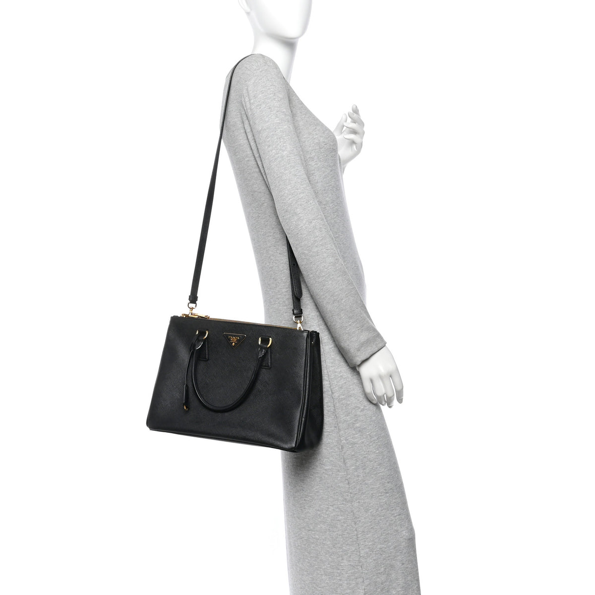 Saffiano Small Galleria Double Zip Tote Black