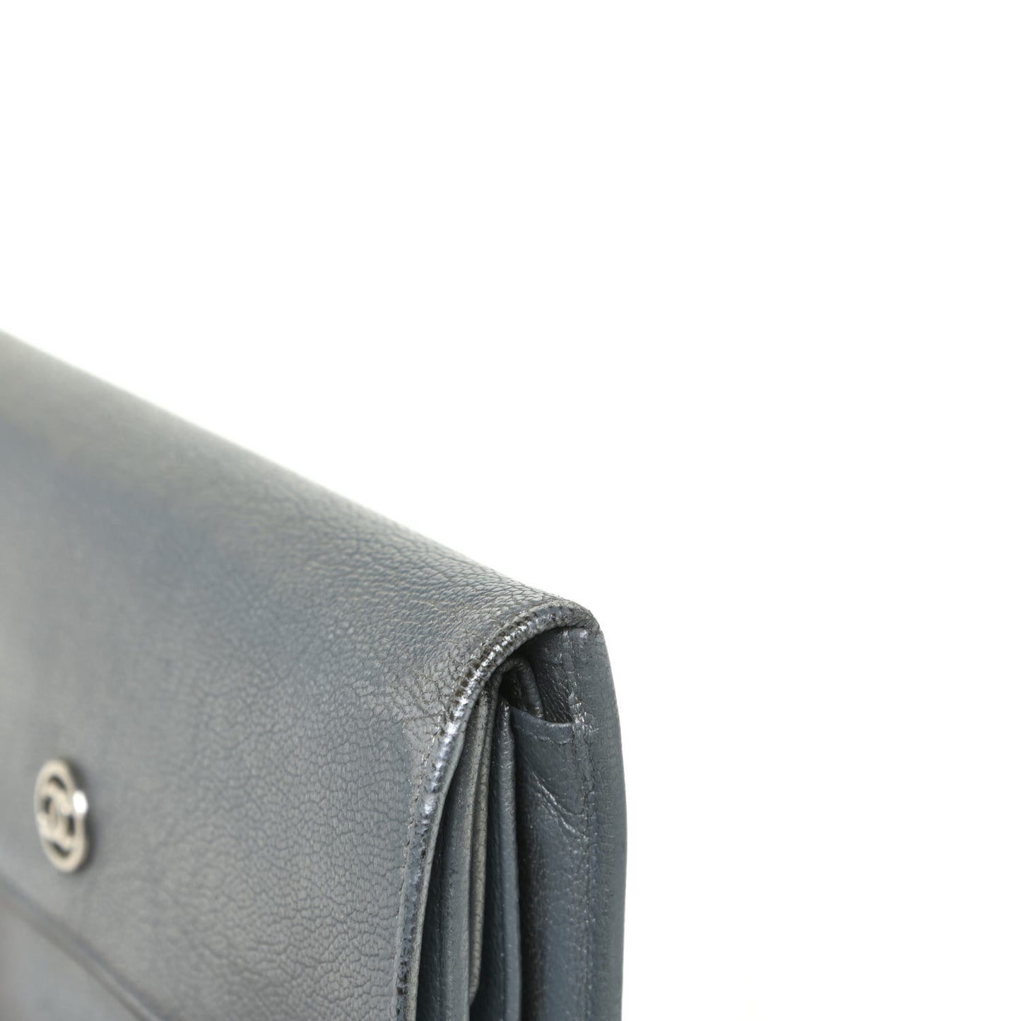 Metallic Goatskin Large Flap Wallet Silver