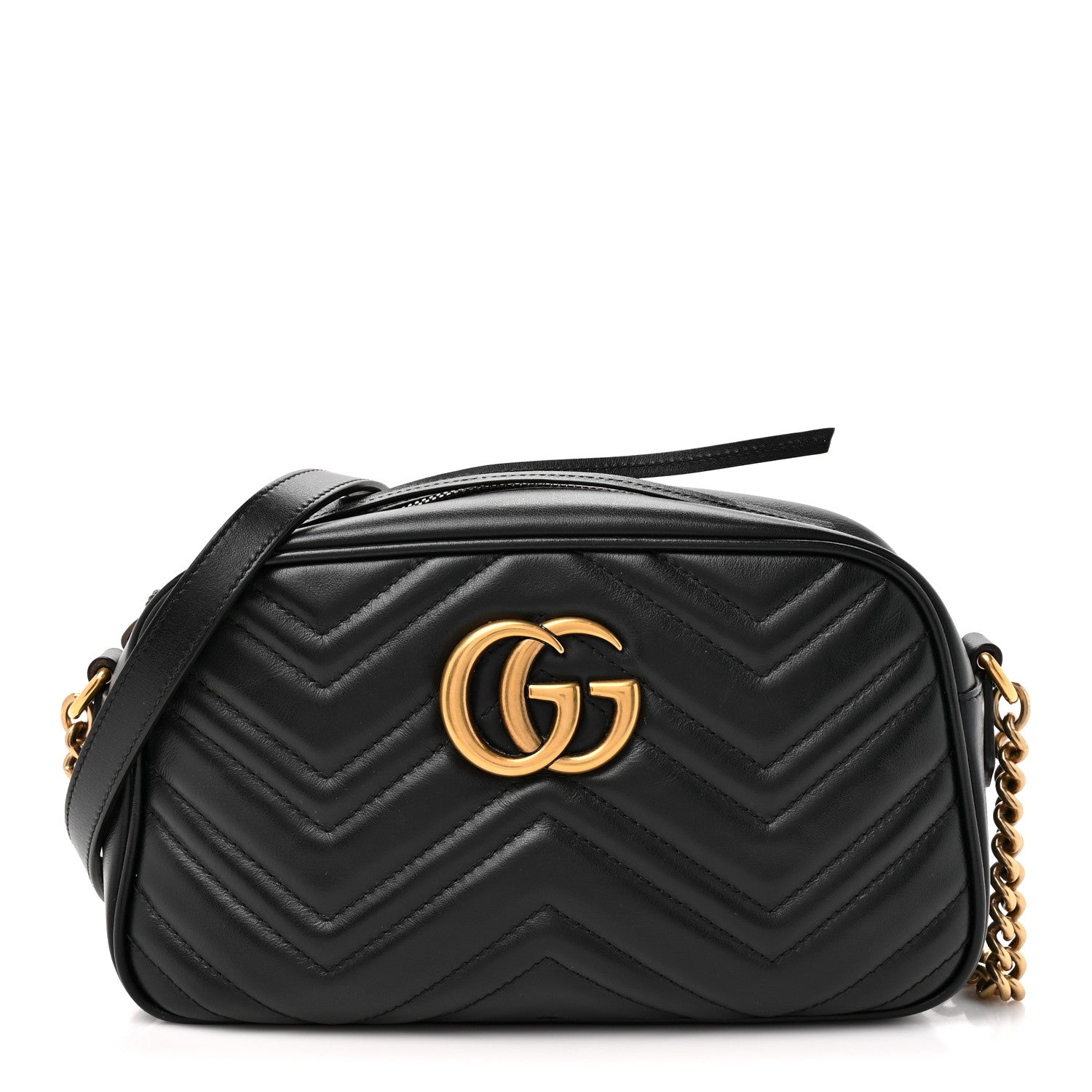 Gucci Calfskin Matelasse Small GG Marmont Chain Shoulder Bag Black 1 of 10