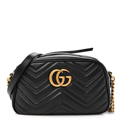 Gucci Calfskin Matelasse Small GG Marmont Chain Shoulder Bag Black 1 of 10