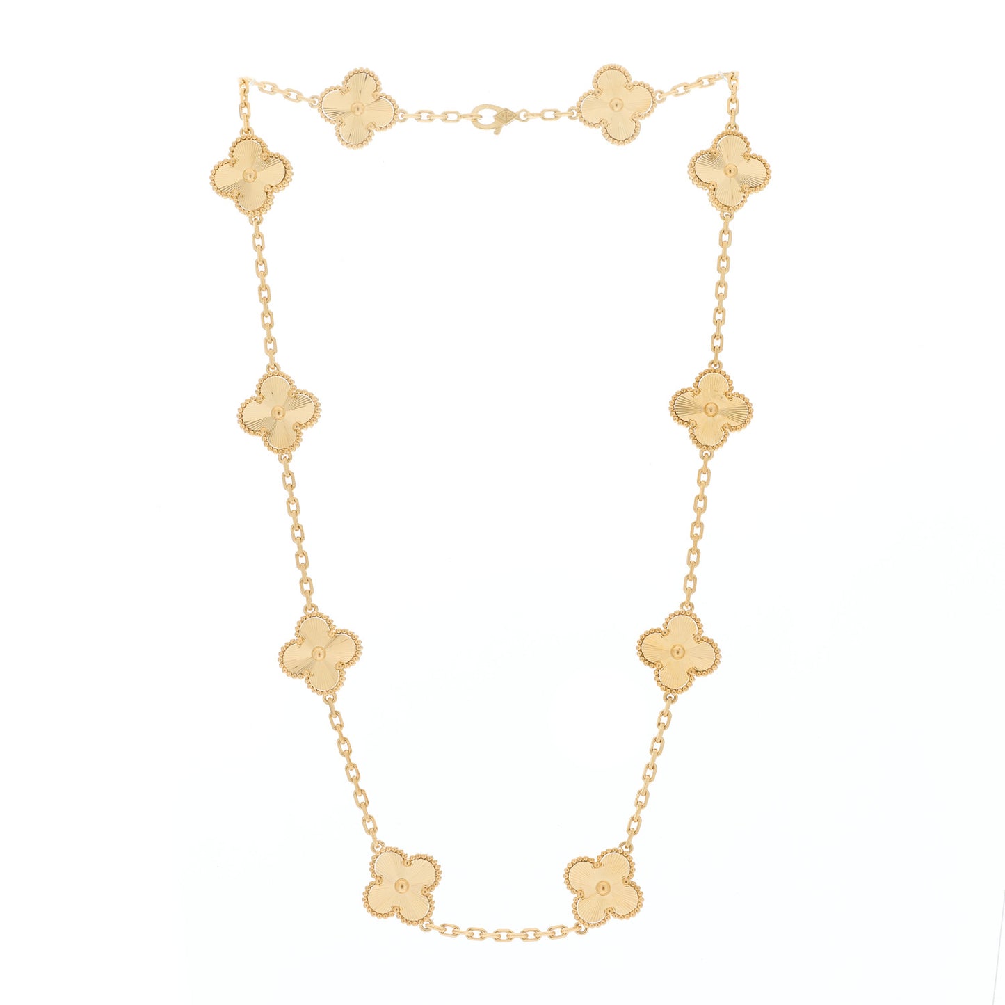 18K Yellow Gold 10 Motifs Guilloche Vintage Alhambra Necklace