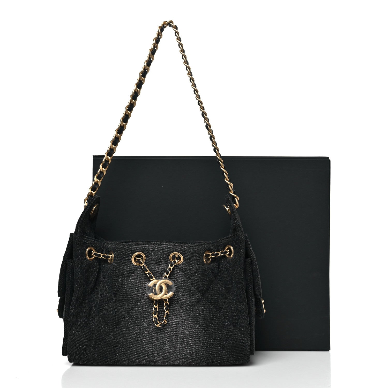 Chanel Washed Denim Quilted Mini Chanel 25 Handbag Black 11 of 11