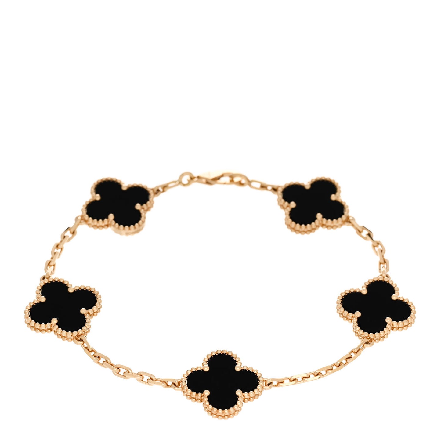 18K Yellow Gold Black Onyx 5 Motifs Vintage Alhambra Bracelet