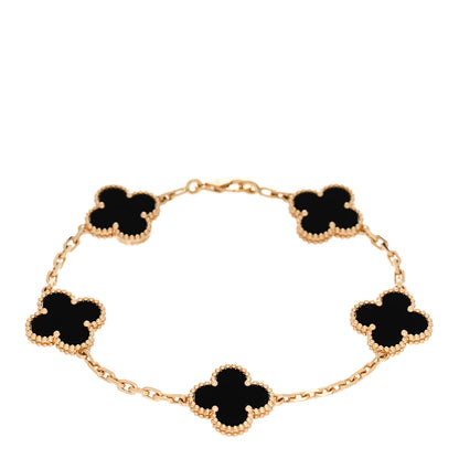 Van Cleef & Arpels 18K Yellow Gold Black Onyx 5 Motifs Vintage Alhambra Bracelet 1 of 5