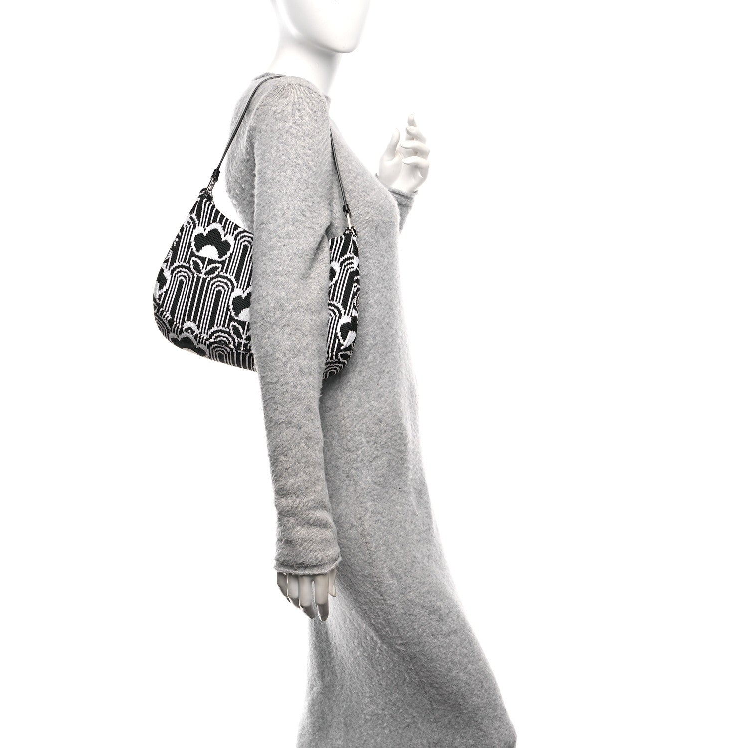 Prada Maglia Jacquard Cleo Shoulder Bag Black White 2 of 9