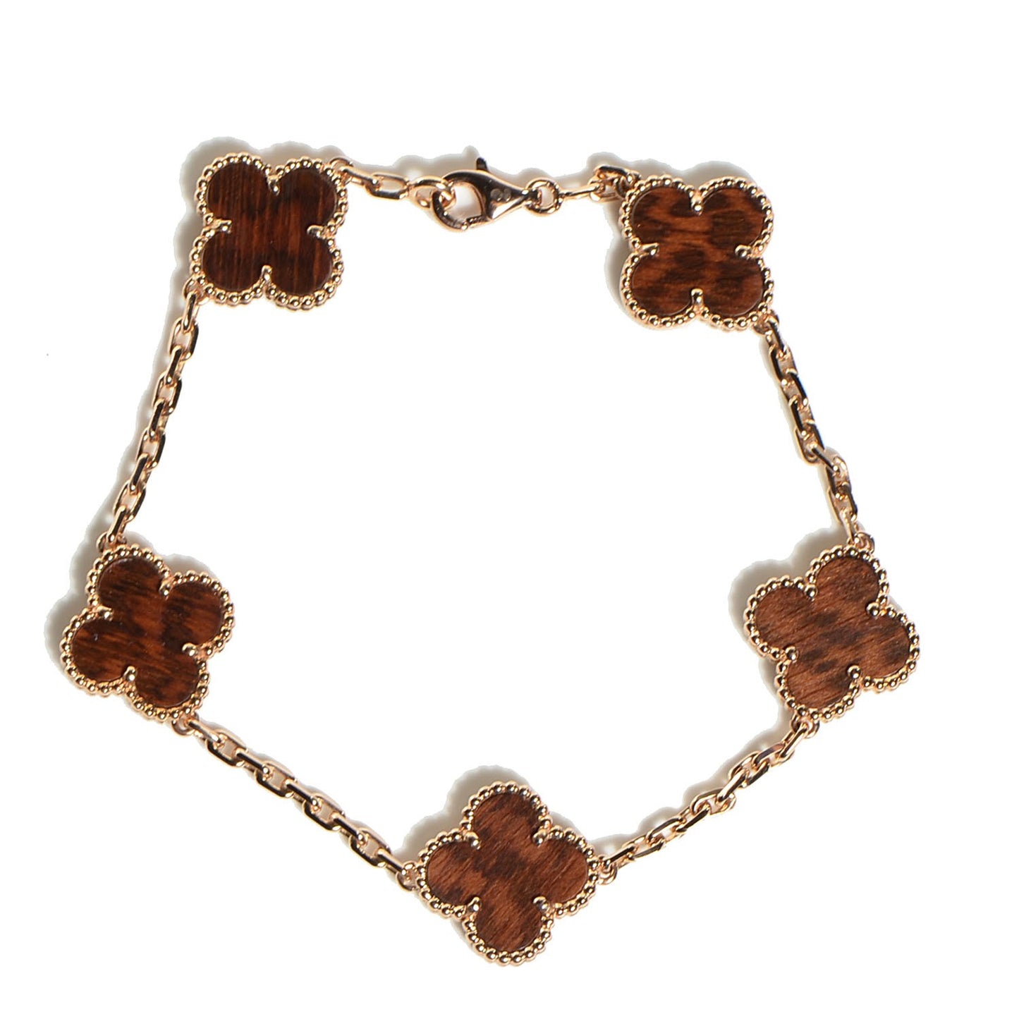 18K Rose Gold Letterwood 5 Motifs Vintage Alhambra Bracelet