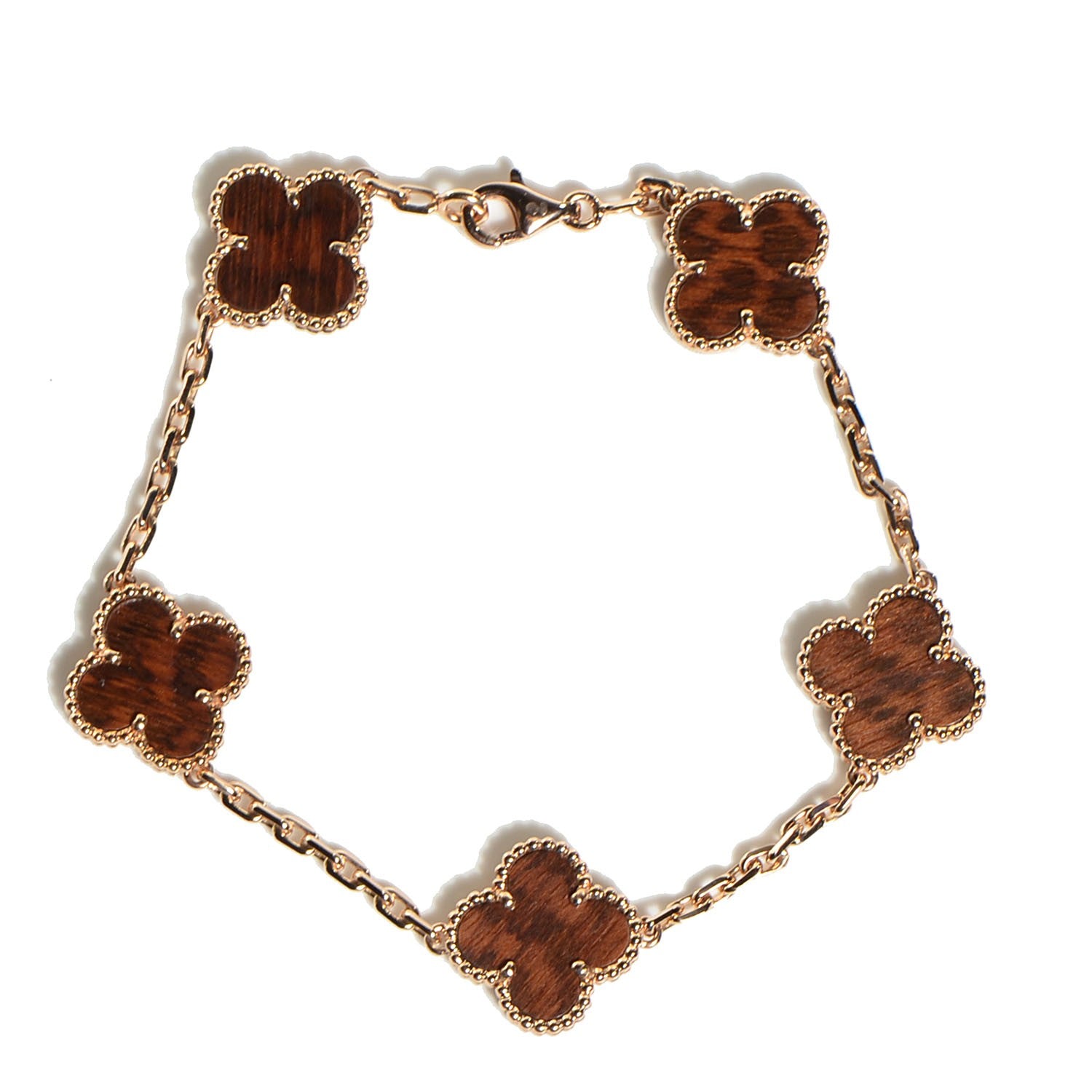 Van Cleef & Arpels 18K Rose Gold Letterwood 5 Motifs Vintage Alhambra Bracelet 1 of 6