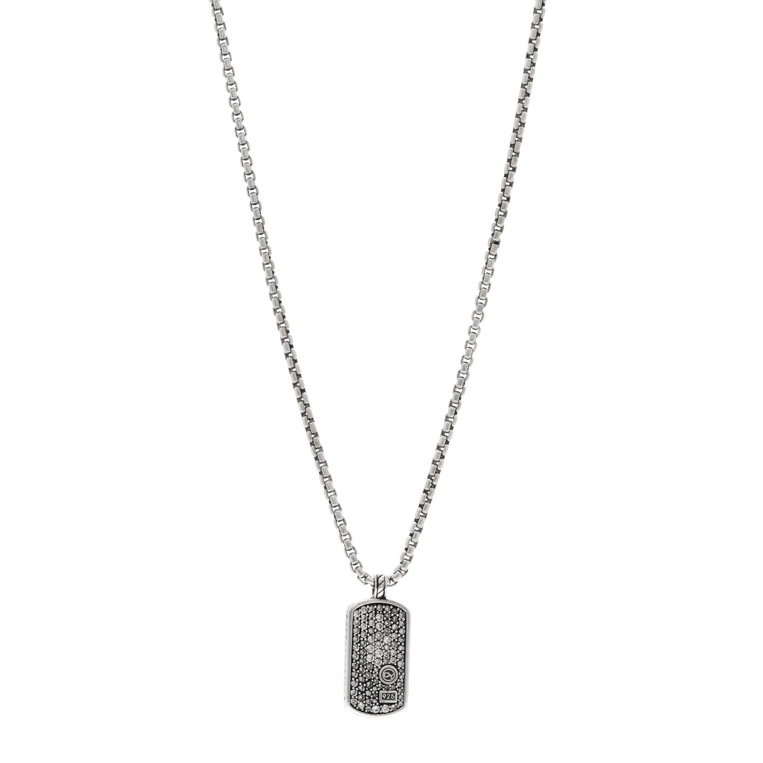David Yurman Sterling Silver Diamond Dog Tag Pendant Necklace 1 of 4