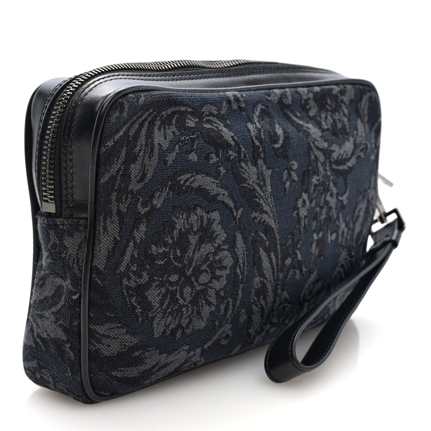 Versace Fabric Jacquard Calfskin Barocco Wristlet Pouch Black 3 of 7