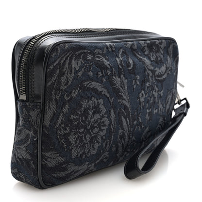 Versace Fabric Jacquard Calfskin Barocco Wristlet Pouch Black 3 of 7