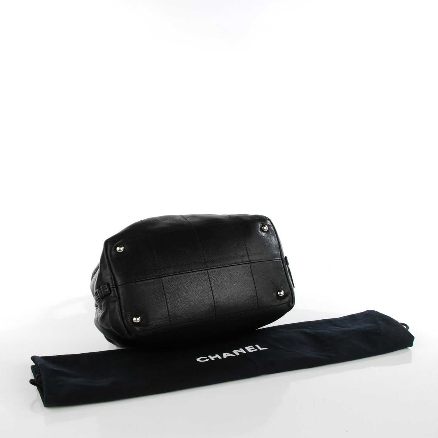 Caviar Square Stitched Medium Tote Black