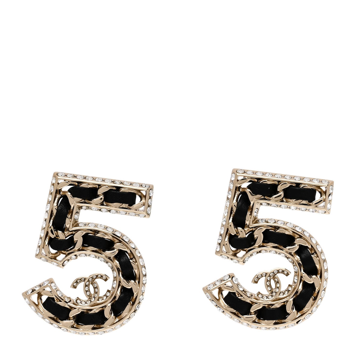 Crystal Lambskin Chain CC No 5 Earrings Gold Black