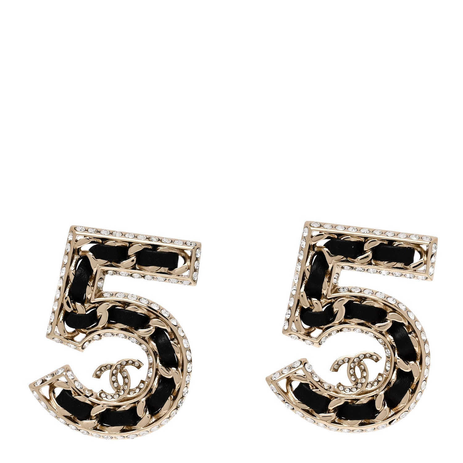 Chanel Crystal Lambskin Chain CC No 5 Earrings Gold Black 1 of 4