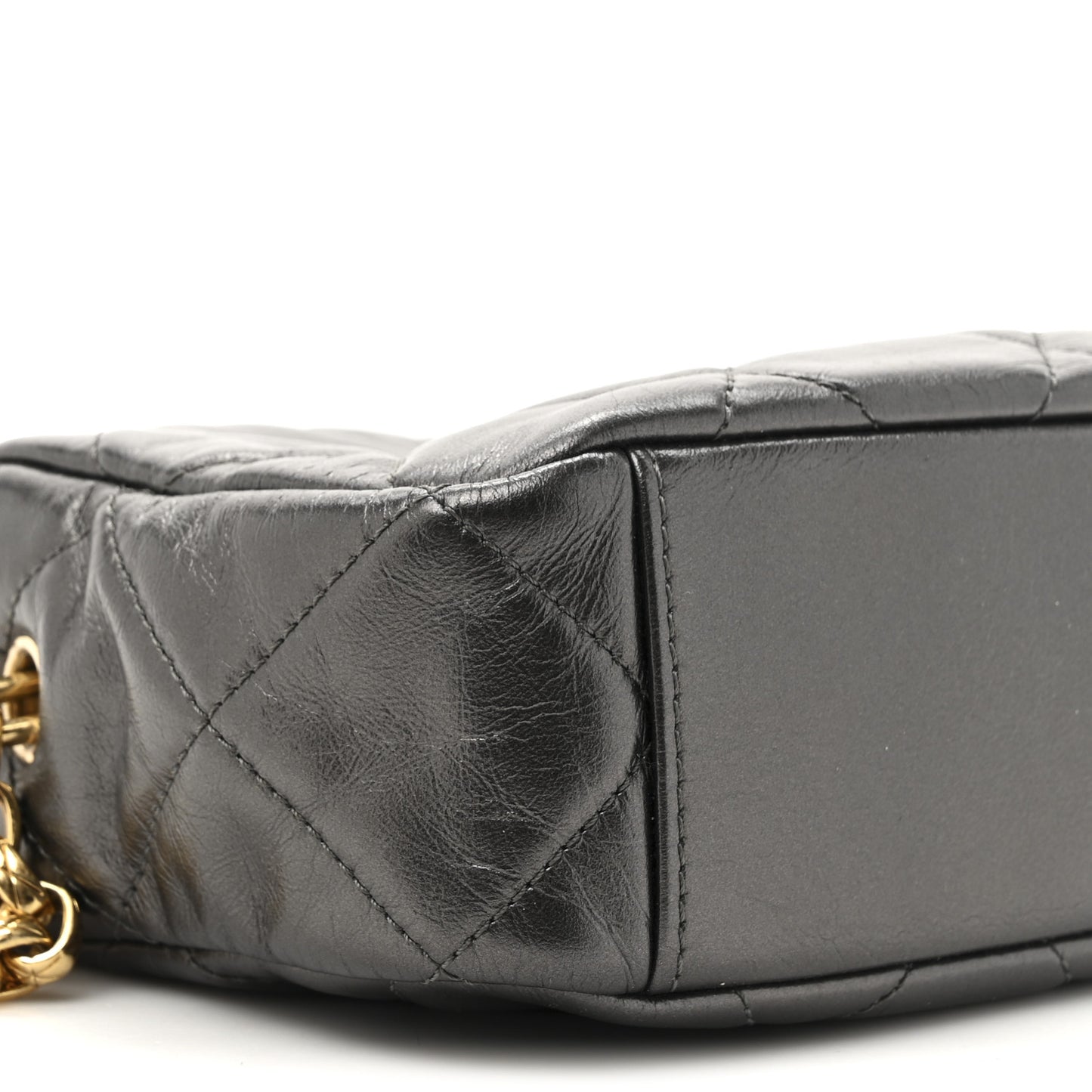 Metallic Calfskin Pearl Quilted CC Mini Camera Case Ruthenium
