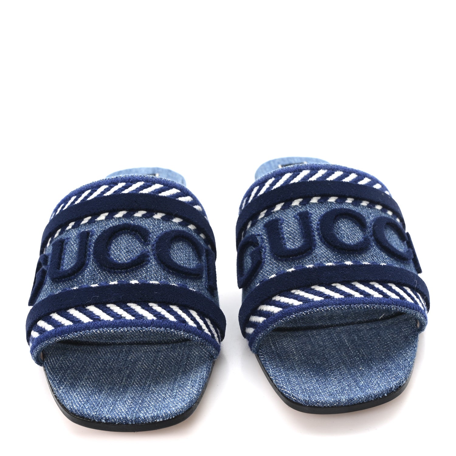 Gucci Plain Spain Denim Logo Slide Sandals 37.5 Light Blue 3 of 10