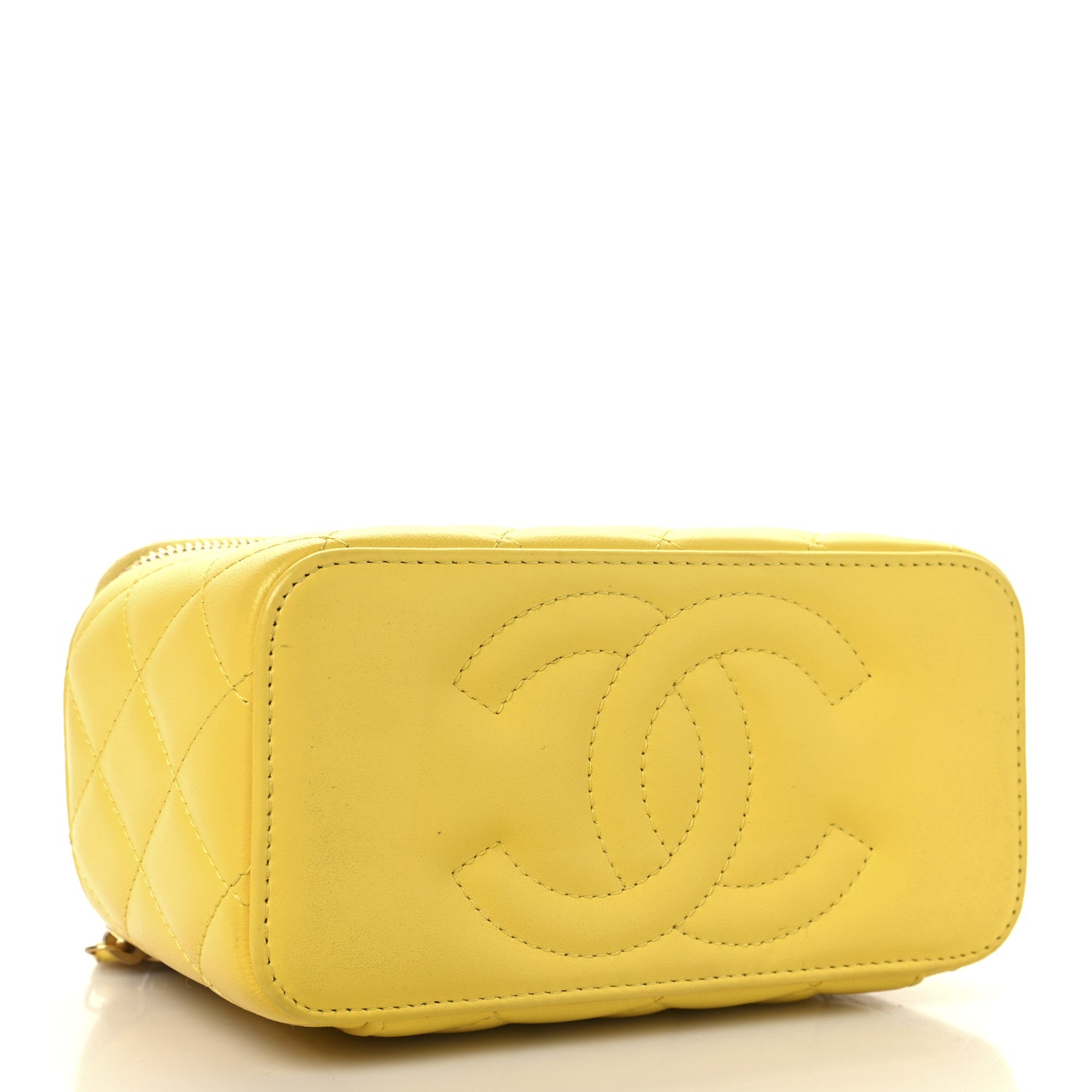 Lambskin Resin Quilted Small Top Handle Vanity Case With Chain  Yellow