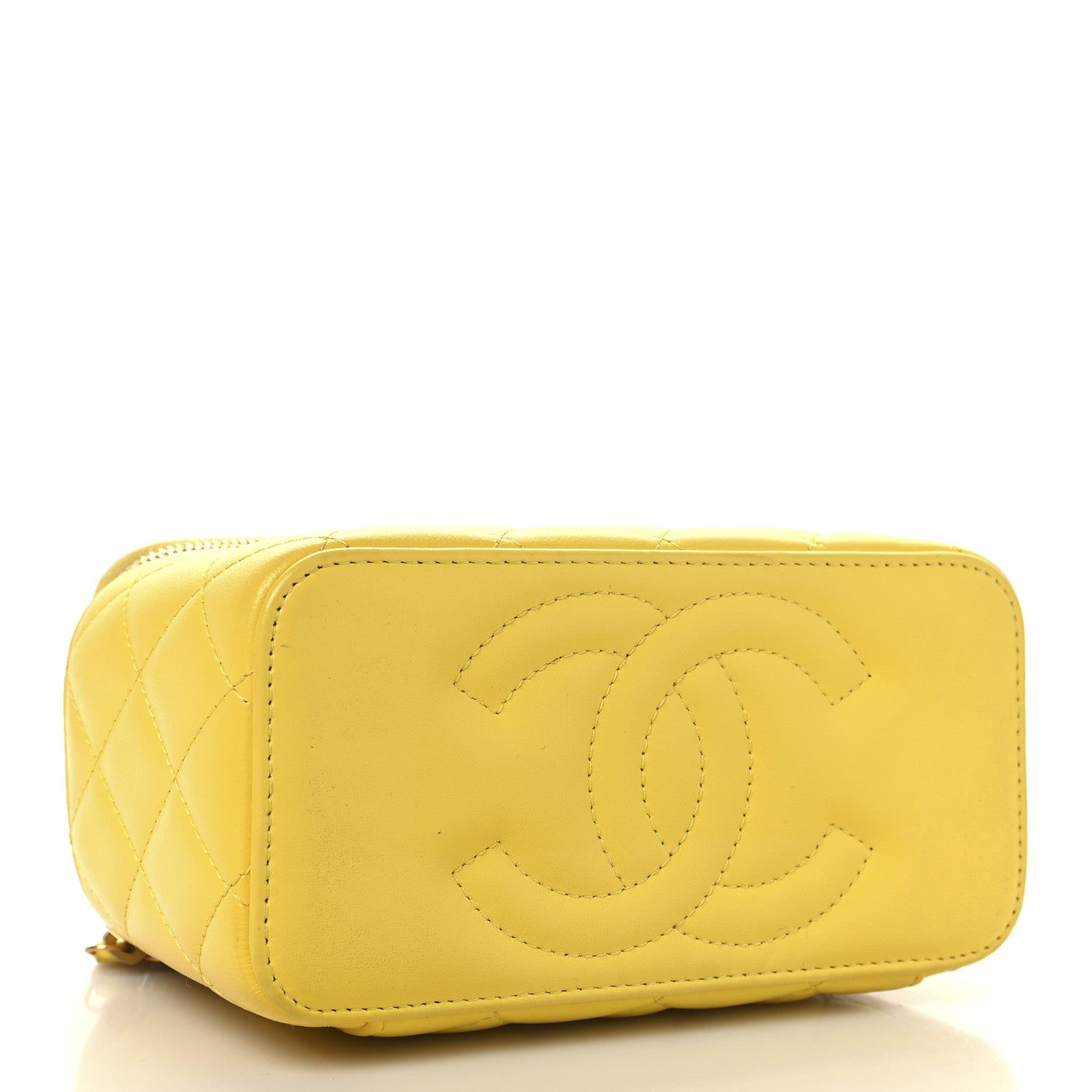 Chanel Lambskin Resin Quilted Small Top Handle Vanity Case With Chain  Yellow 4 of 12