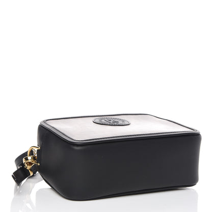 Fendi Glazed Fabric Vitello Century FF 1974 Stamp Patch Mini Camera Case Mogano Panna Black 4 of 9