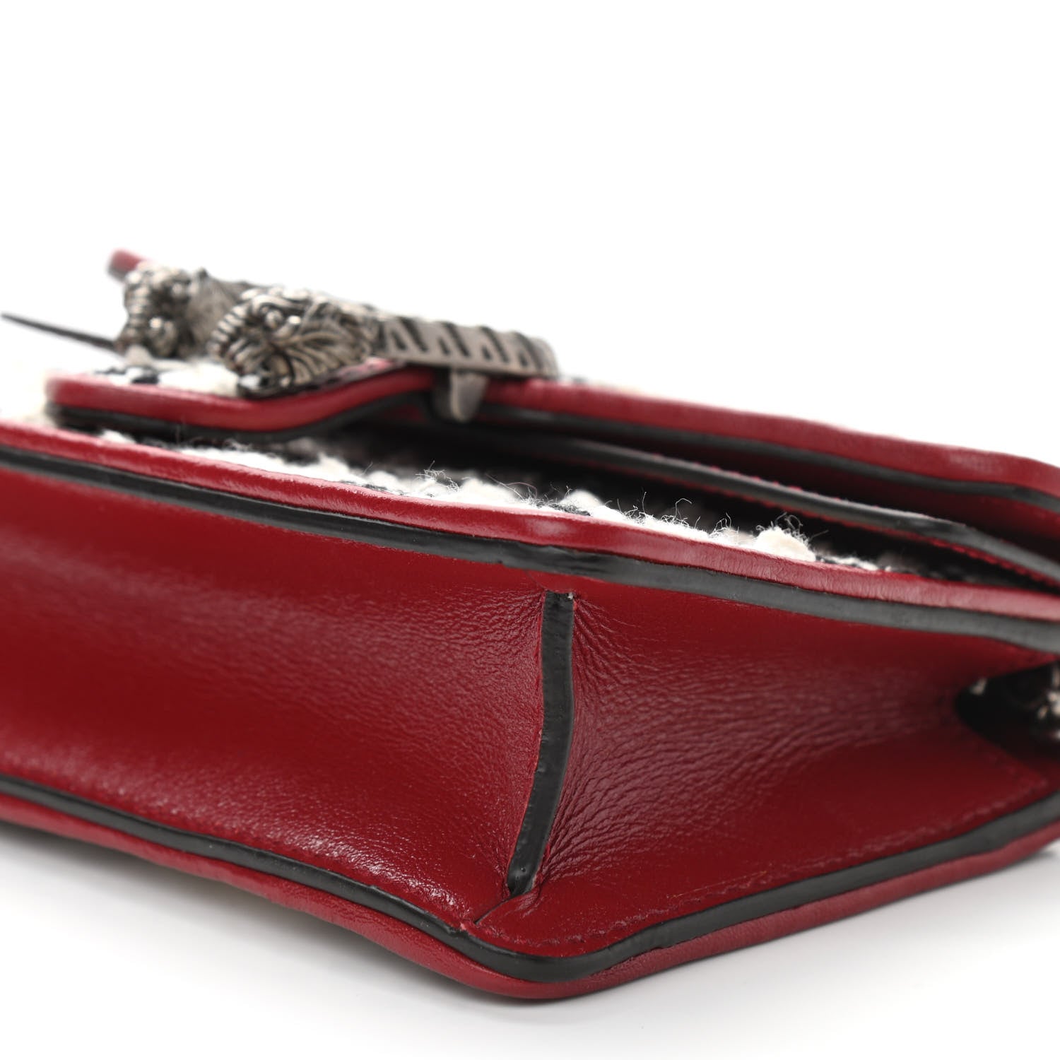 Gucci Tweed GG Monogram Super Mini Dionysus Shoulder Bag White Black Romantic Cherry 9 of 9