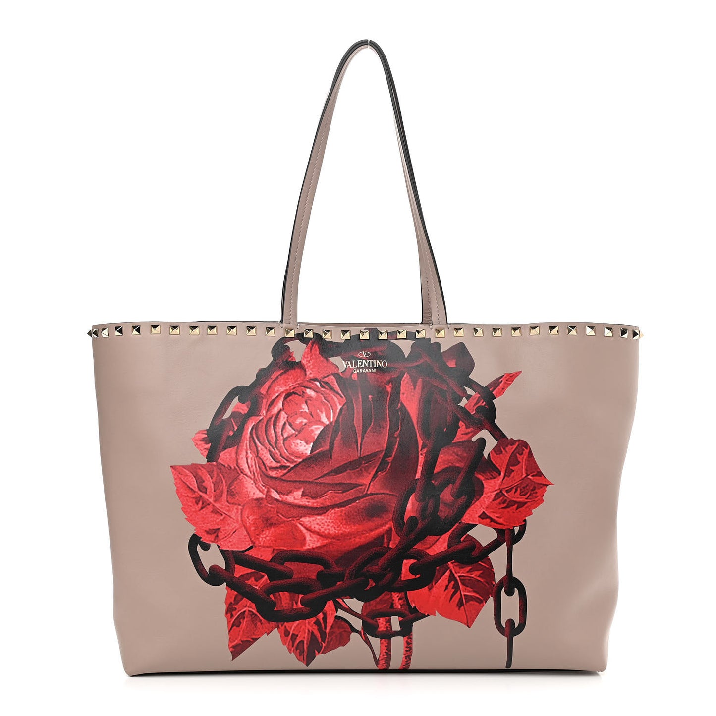 X UNDERCOVER Calfskin Print Rockstud Shoulder Tote Poudre