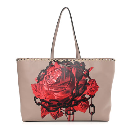 Valentino Garavani X UNDERCOVER Calfskin Print Rockstud Shoulder Tote Poudre 1 of 10