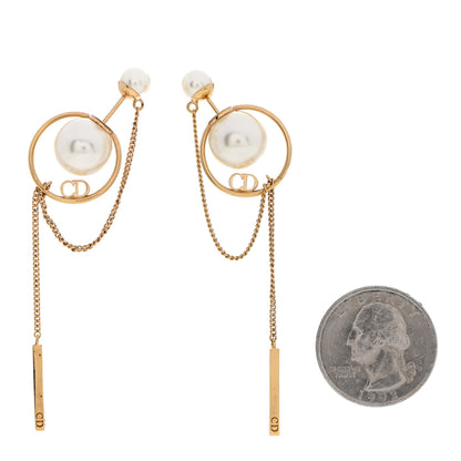 Christian Dior Pearl Tribales Dangle Chain Earrings Gold 2 of 5